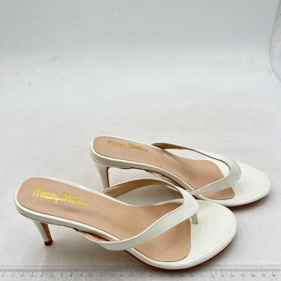 Milooey shoes Womens Flip Flop Sandals Slip on Kitten Heel Mules Round Toe White - Picture 4 of 8